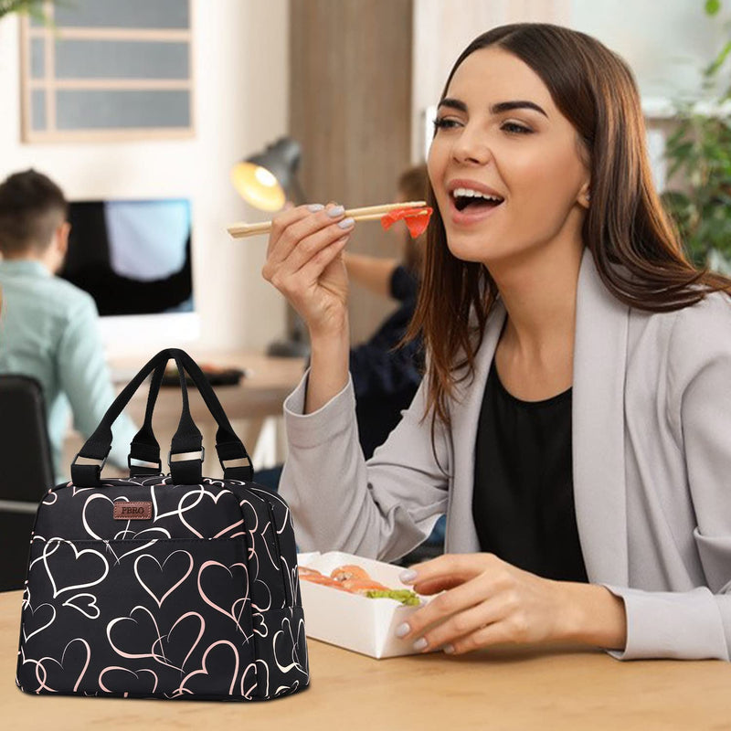 [Australia] - PBRO Insulated Lunch Bag for Women,Reusable Lunch Tote with Adjustable Shoulder Belt,Cute Love Heart Portable Lunch Box Cooler Bag,Perfect for Adult Girls Travel Picnic,Office,Working -Rose Gold Medium 