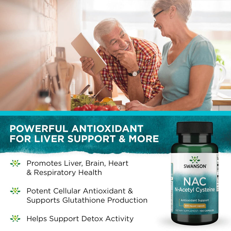[Australia] - Swanson Premium Brand NAC N-Acetyl Cysteine - 600 mg, 100 Capsules - Antioxidant and Cellular Health Support Supplement 100 Count (Pack of 1) 
