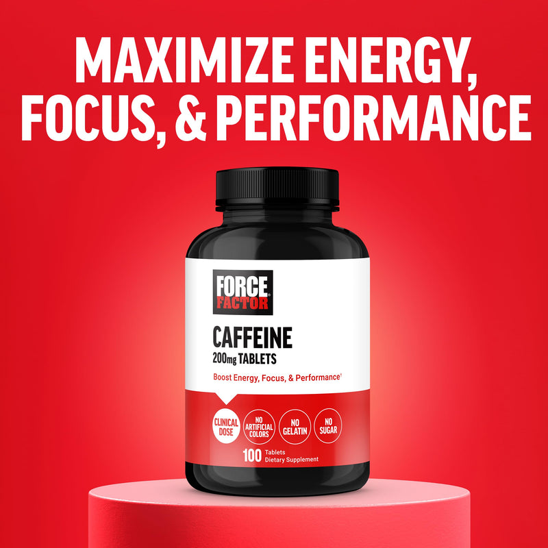 [Australia] - Force Factor Caffeine Pills 200mg, Caffeine Tablets to Boost Energy, Focus, Strength, and Performance, Premium Quality Caffeine Pills and Energy Supplement, 100 Tablets 