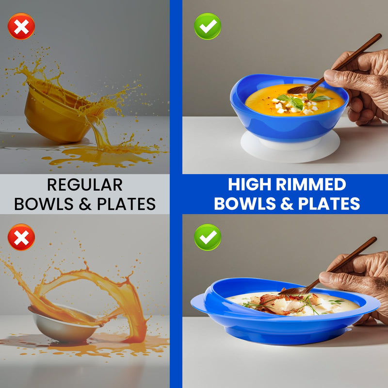 [Australia] - 2Pack Spill Proof Scoop Bowl with Non-Skid Suction Base, Adaptive Self-Feeding Dinnerware for Elderly and Disabled Two Bowls Blue 