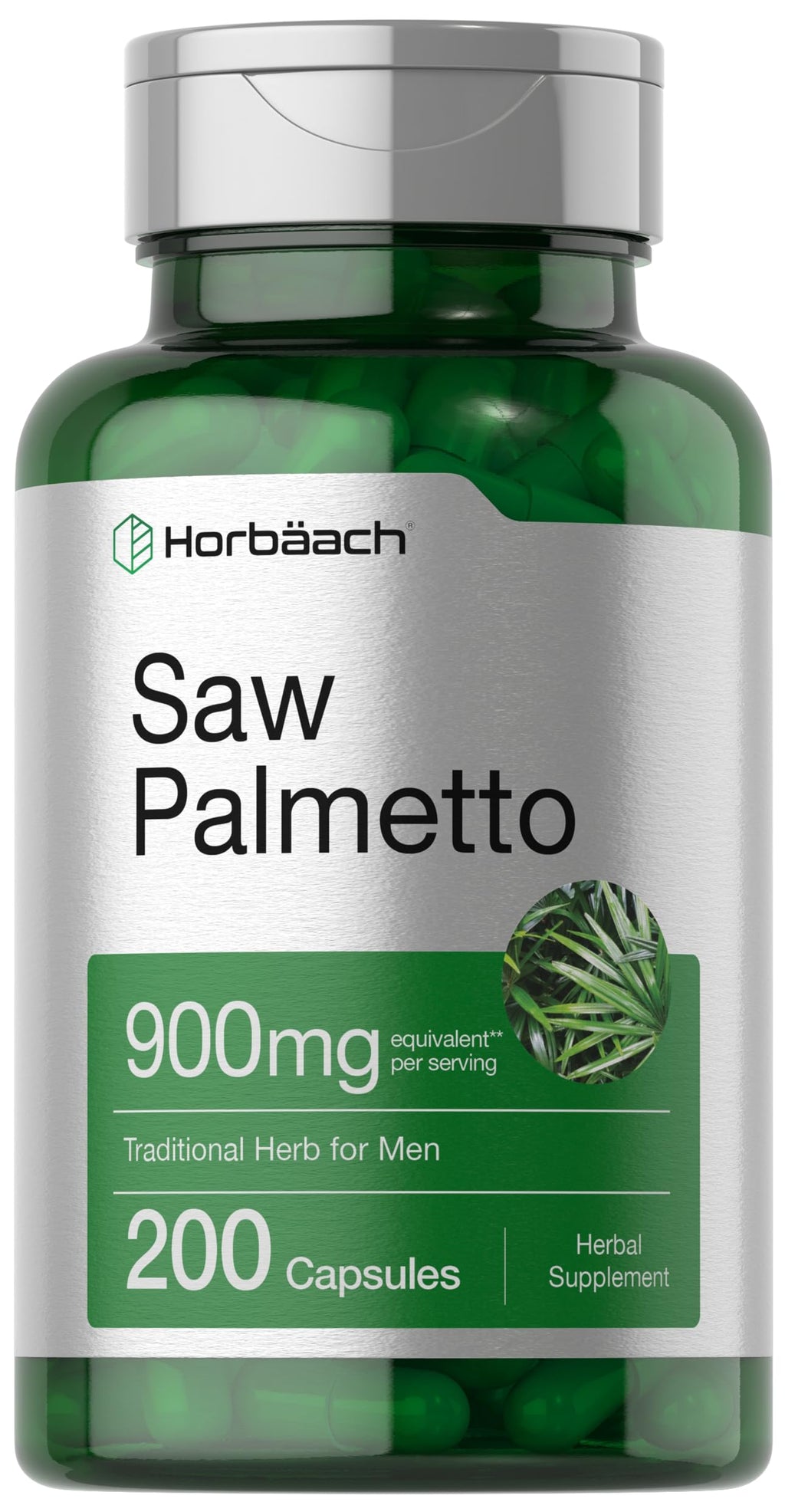 Horbaach Saw Palmetto Extract | 900mg | 200 Capsules | Non-GMO and Gluten Free Formula | Traditional Herb Supplement | from Saw Palmetto Berries Unflavored 200 Count (Pack of 1)