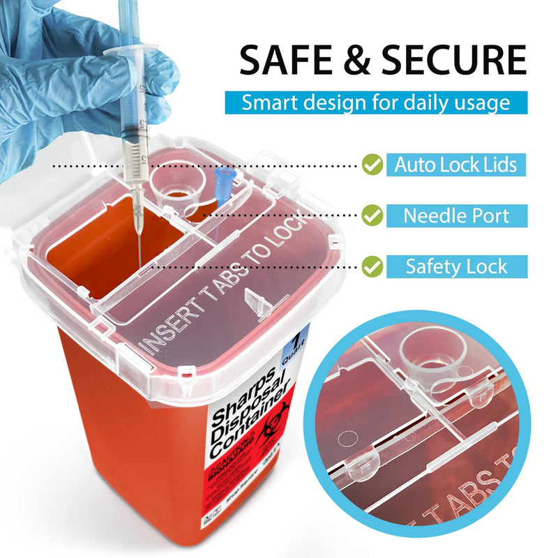 [Australia] - Sharps Containers for Home Use - 1 Quart (1-Pack) Biohazard Syringe and Needle Disposal Containers - Small Sharps Box for Travel and Professional Use 