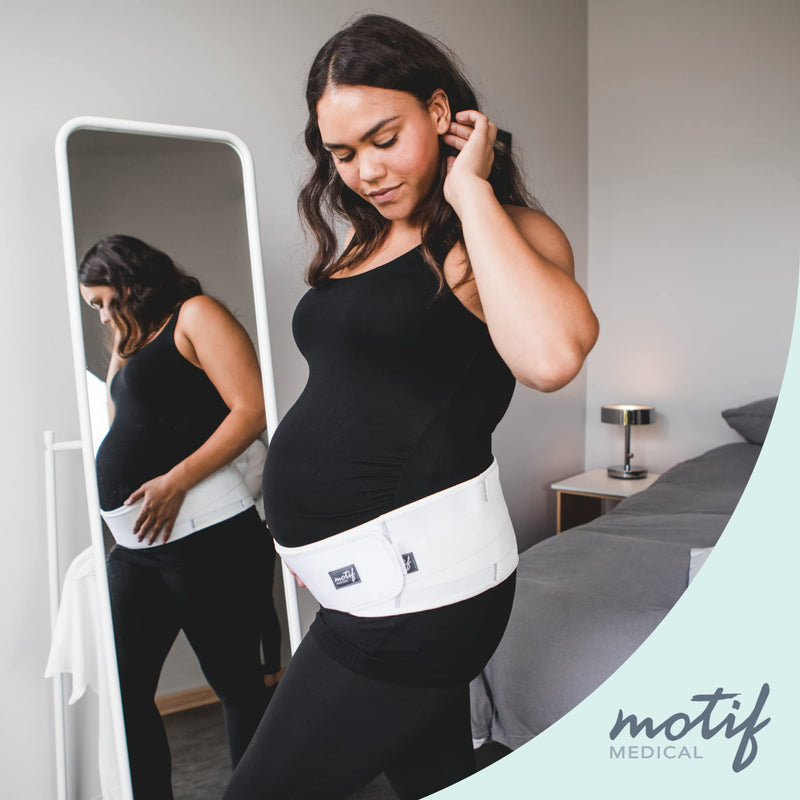 Motif Medical Pregnancy Support Band – Breathable, Adjustable Pregnancy Belly Support Band - Maternity Support Band Relieves Pressure on Abdomen, Lower Back, Hips & Pelvis (Large, White) Large