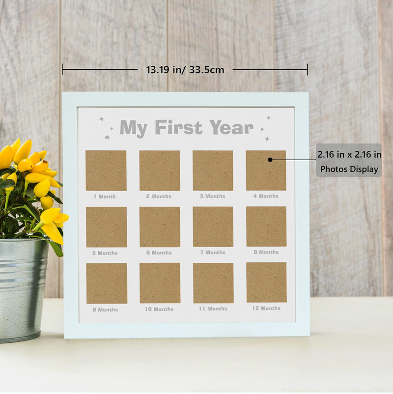 [Australia] - My First Year Photo Frame, Baby Keepsake Frame Baby Picture Frame, Baby Milestone Nursery Decor, Baby First Birthday Party Baby Shower Decor - White White Square 