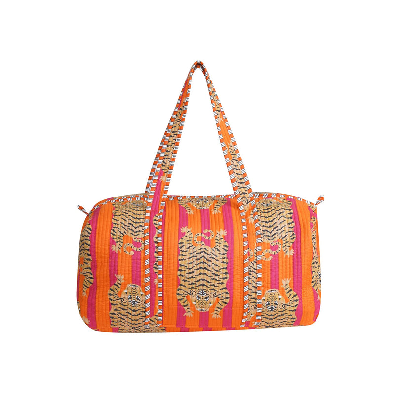 LKGSM Handmade Cotton Quilted Weekender Bag, Floral Indian Print Duffle, Bohemian Overnight Travel Tote for Women, Large Carry-on Luggage, Floral Gym Bag (A) A
