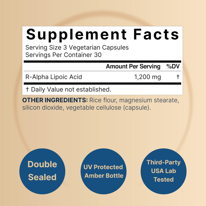 [Australia] - NatureBell R-Alpha Lipoic Acid, 1,200mg, 90 Veggie Capsules | Pure Stabilized R-ALA Only | High Absorption & Antioxidant Support | No S-ALA | Non-GMO, Gluten-Free 