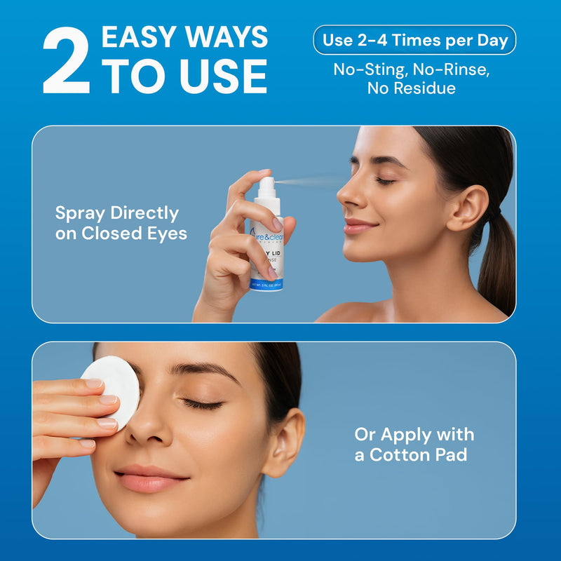 [Australia] - PURE & CLEAN Daily Lid Cleanse Spray - .01% Hypochlorous Acid Eyelid & Lash Cleanser - Gentle HOCl Formula for Blepharitis, Dry Eye, Irritation - Safe for Sensitive Eyes, Contact Lenses - 2 oz 
