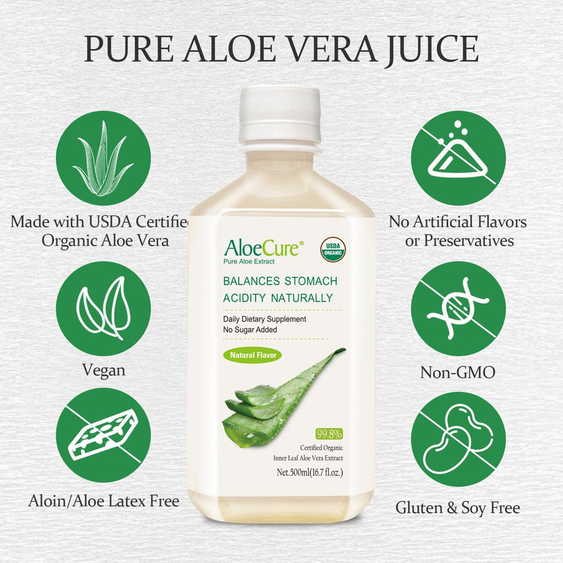 [Australia] - AloeCure USDA Organic Aloe Vera Juice Made Within 12 Hrs of Harvest - Pure Aloe Juice Natural Digestive Supplement to Support Digestion, Immune System and Balanced Stomach Acidity, 500ml Bottle 1 