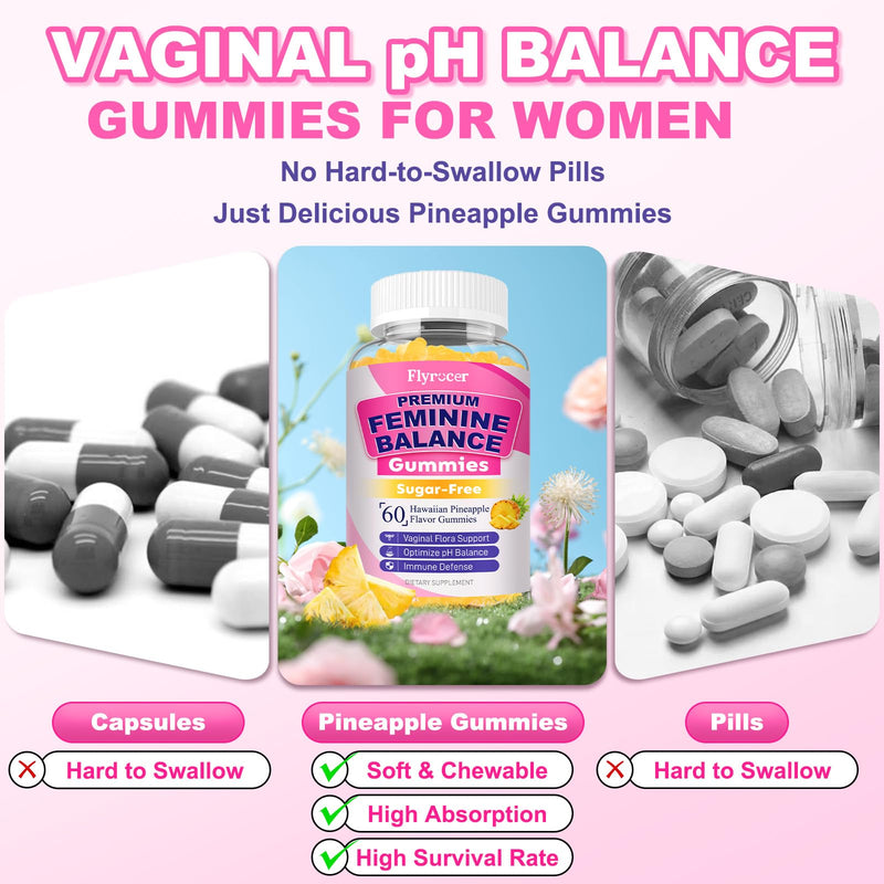 2 Packs Feminine Balance Gummies for Women, Pineapple Flavor | PH Balance Gummies Support Women's Health, Vaginal Flora, Gut Health & Immune System, Vegan, Gelatin & Gluten-Free, 120 Count 60 Count (Pack of 2)
