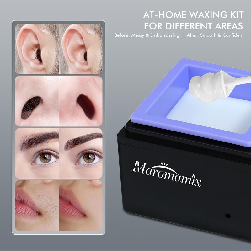[Australia] - Nose Waxing Kit | Portable USB-Powered Wax Warmer for Nose/Ear/Eyebrow/Beard/Lip Hair Removal | Includes 50g Hard Wax Beans, 6 Applicators & 6 Nose Hair Sticks & Silicone Pot | Travel-Friendly Design Kit-Square 