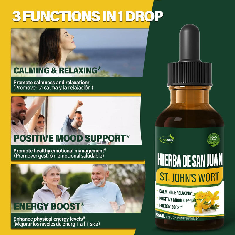 [Australia] - St John's Wort Herb (Hierba de San Juan) Drops for Mood Support, Calming & Relaxing, Energy Boost Supplement with Hypericum Perforatum Chamomile Ginseng Extract. Suplemento para Estres. 2oz Original 2 Fl Oz (Pack of 1) 
