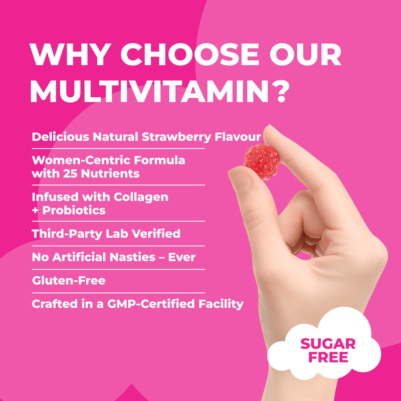 Women’s Multivitamin Gummies – 25 Essential Vitamins, Minerals & Probiotics | with Marine Collagen, Hyaluronic Acid, Biotin, Folic Acid, B5, B6, B12, C & D3 | Sugar-Free & Gluten-Free | 1 Month Supply
