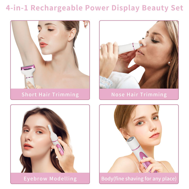 [Australia] - Wet & Dry Electric Razor for Women Men,4 in 1 Rechargeable Led Display Electric Shaver and Facial Hair Remover,Painless Ladies Body Razors for Nose Face Body Leg Bikini Arm Hair Purple White 