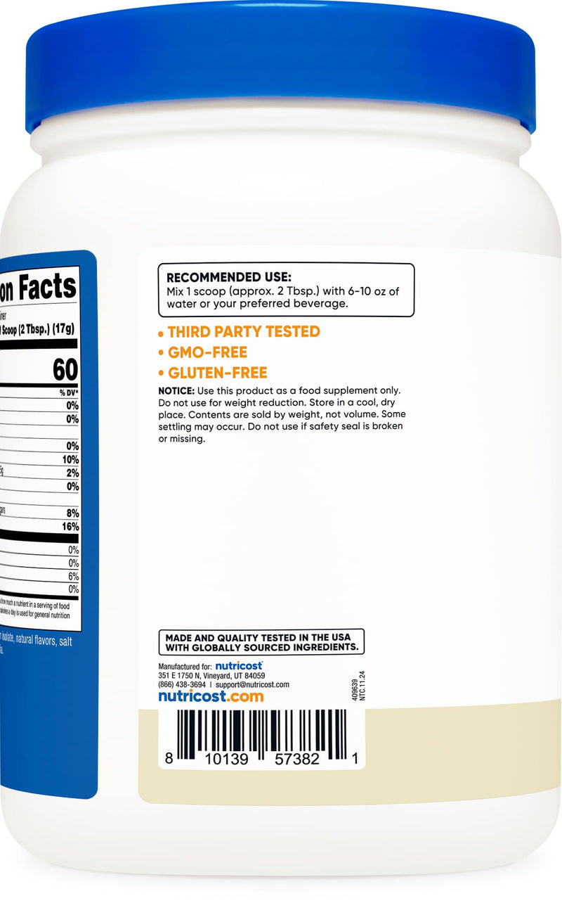 [Australia] - Nutricost Soy Protein Isolate Powder, 1 LB Vanilla - 10 Grams of Protein Per Serving, Vegan, GMO-Free & Gluten Free 