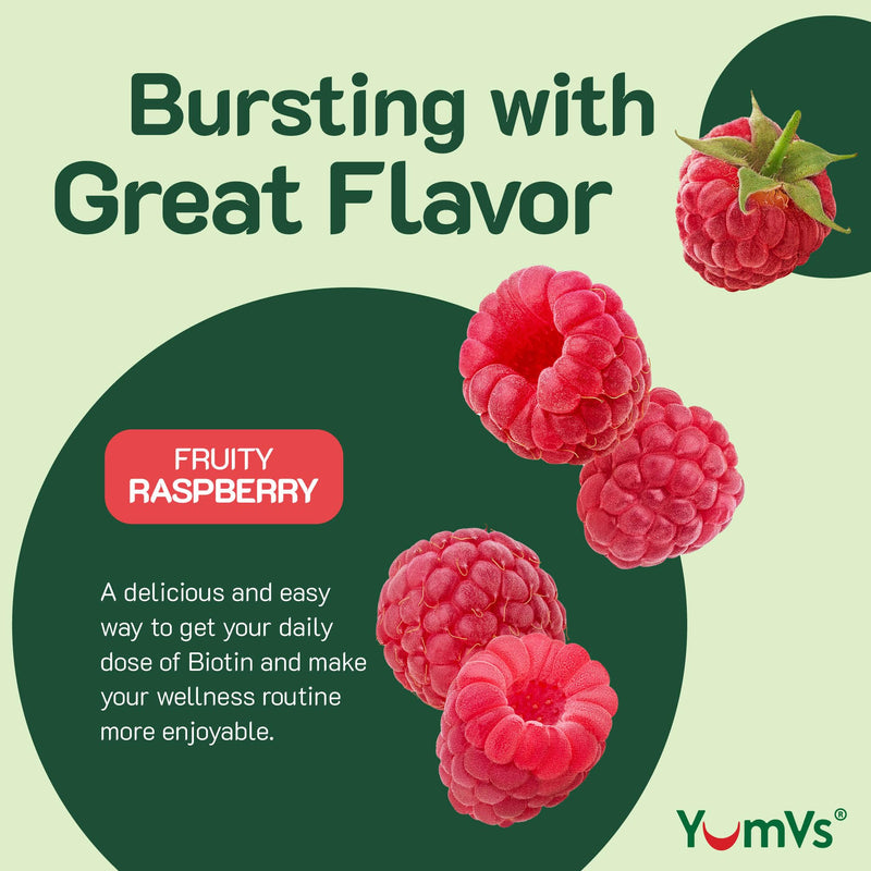 YUM-V'S YumVs Biotin Gummies 5000mcg - Luscious Raspberry Flavor - Thicker Faster Hair Growth Gummies for Women or Men - Hair, Skin & Nails Vitamins - Hair Gummies (60 Count (Pack of 2)) 60 Count (Pack of 2)