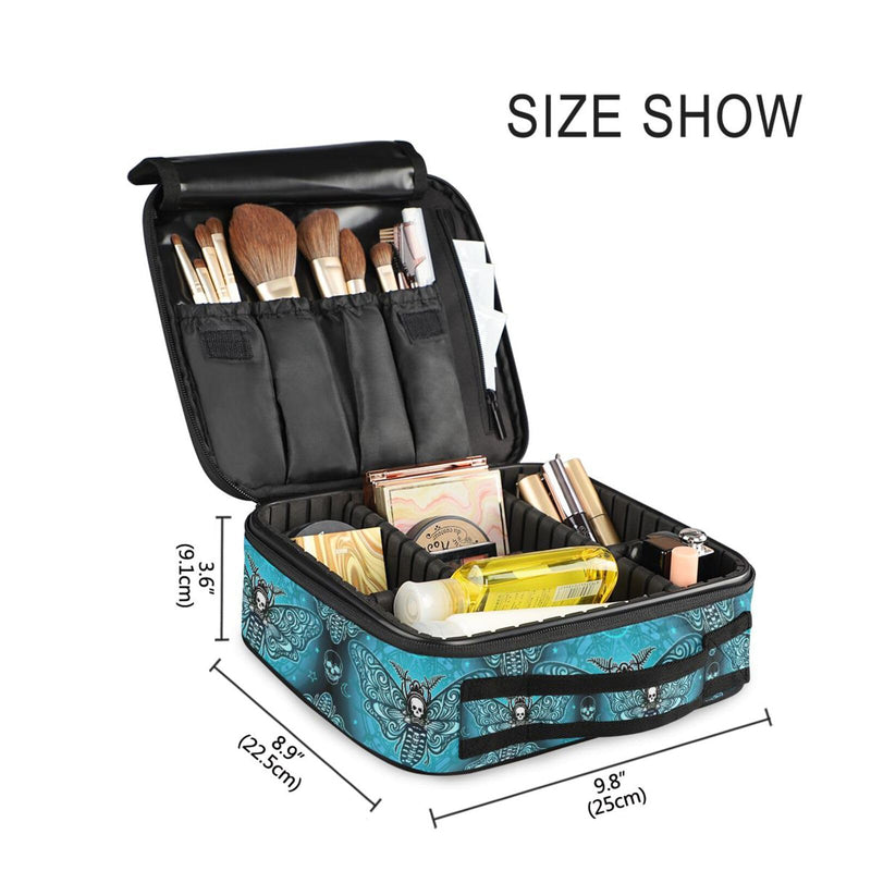 MNSRUU Travel Makeup Bag, Butterfly Skull Makeup Bag Organizer Goth Cosmetic Bag for Women Travel Toiletry Bag with Adjustable Dividers Skull 02