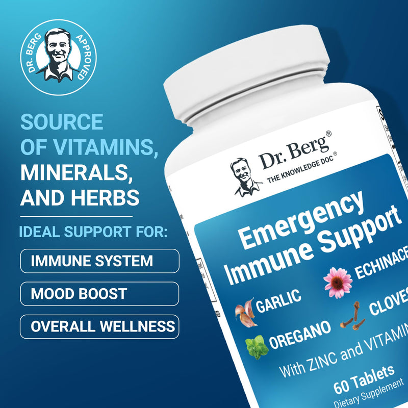 Dr. Berg Emergency Immune Support w/Echinacea - Potent Blend of Herbal Extracts (Warning: Strong Herbal Smells) - Immune Support Supplement Includes 2,000 IUs of Vitamin D & 10mg of Zinc - 60 Tablets With Trace Minerals