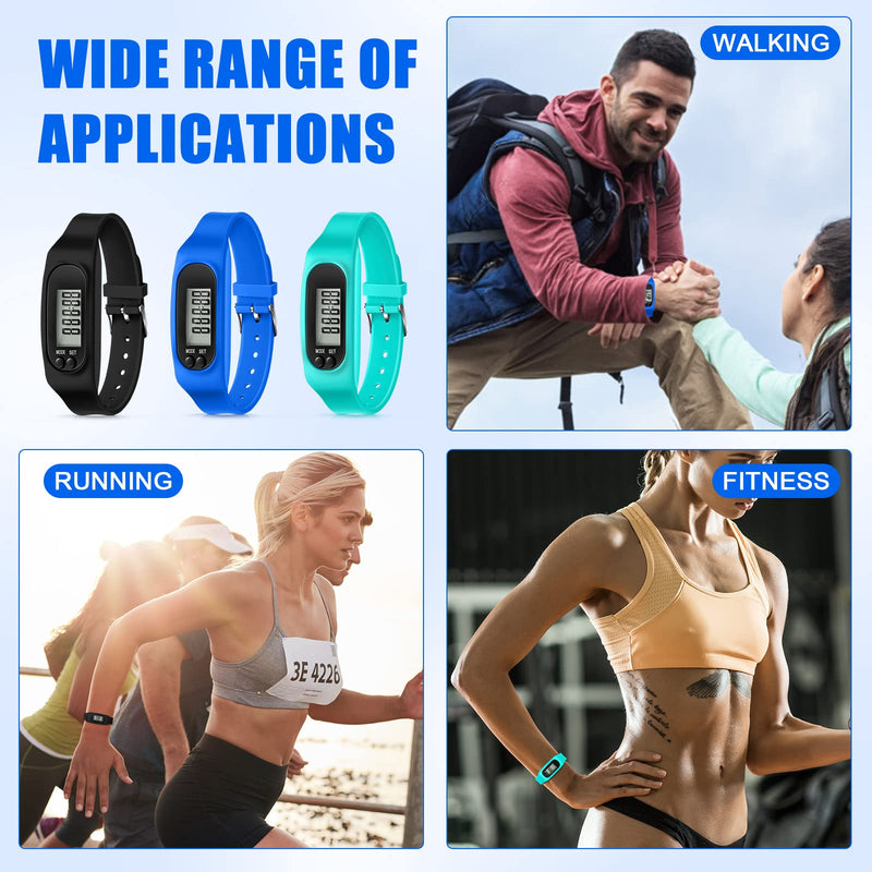 [Australia] - Geyoga 12 Pcs Pedometer for Walking Steps and Miles Pedometer Watch Silicone Steps Tracker Running Pedometer Bracelet Ankle Step Counter for Calorie Burning and Step Counting Mint, Blue, Black 