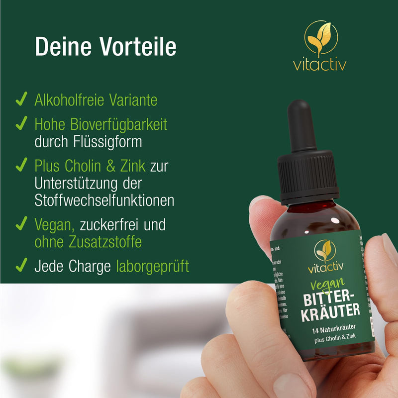 [Australia] - VITACTIV bitter herbs - bitter drops without alcohol - select herbs plus choline & zinc - bitter substances drops according to Hildegard von Bingen - no artificial additives, sugar-free, vegan - 250 ml 250 ml (set of 5) 