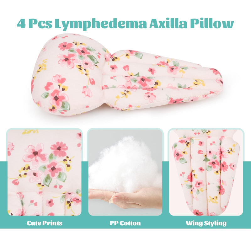 [Australia] - Lymphedema Axilla Pillow Armpit Pain Relief Mastectomy Recovery Supplies, 4PCS Cotton Lumpectomy Mastectomy Pillows Post OP Multicolor Breast Surgery Pillow (Pink Flower) Pink Flower 