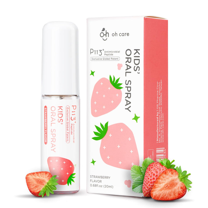 Mouth Spray for Kids Toddler Toothpaste Helper Fluoride Free Baby Toothpaste Cavity Protection Oral Care with Natural P113+ Antibacterial Peptide for Newborns to Age 12(Strawberry) Strawberry