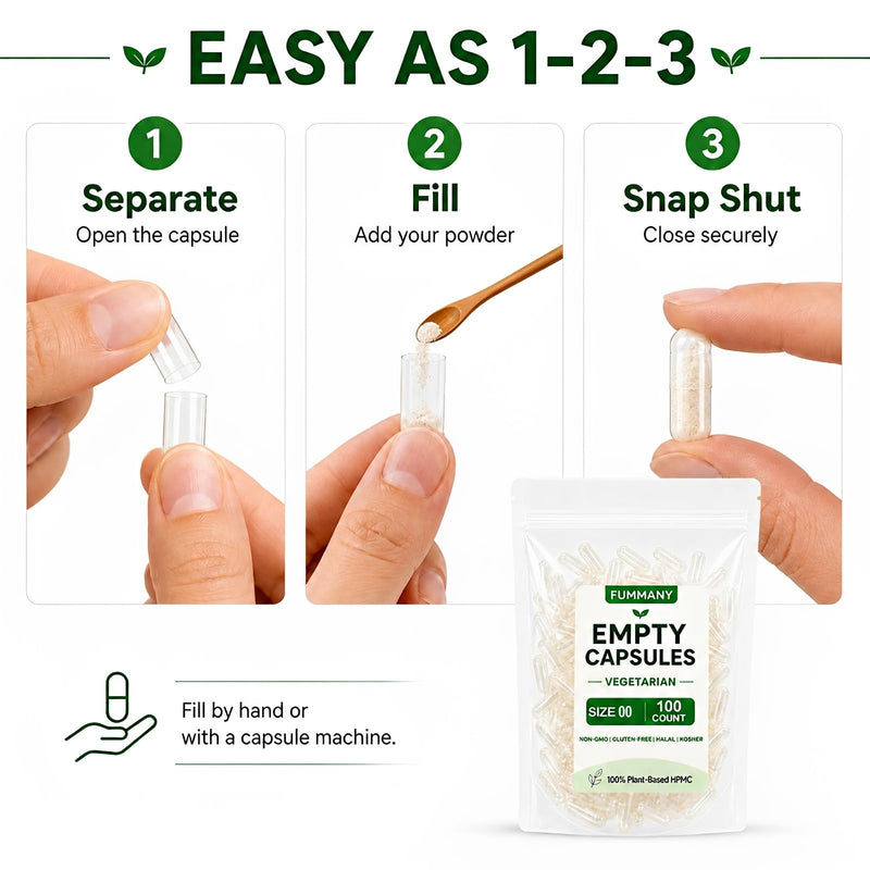 Size 00 Vegan Empty Pill Capsules -100 Count Clear Veggie Vegetarian Capsule Filling Vitamin Powders for DIY Supplements 100 Count (Pack of 1)