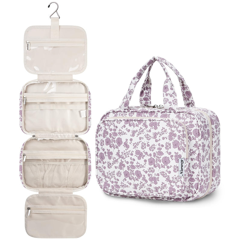Narwey Cute Floral Makeup Bag Travel Cosmetic Bag with Hanging Toiletry Bag for Women