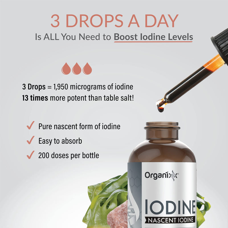 [Australia] - Organixx Pure Liquid Iodine Supplement, Support Healthy Thyroid Function, Restore Optimal Iodine Levels, Boost Mood & Energy Levels, Improve Hair and Skin, Organic Iodine Drops, Vegan, 1 fl oz 