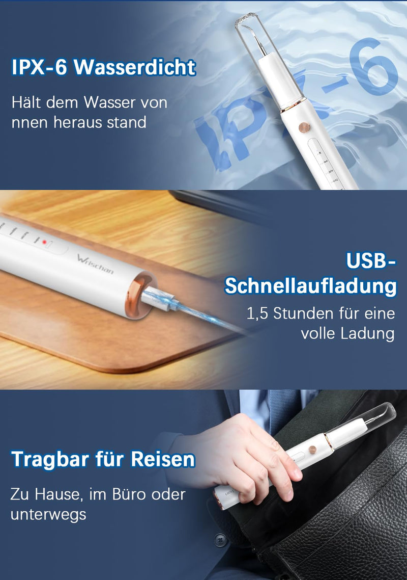 [Australia] - Wrischan tartar remover, teeth cleaning set with UV lamp, 5 adjustable modes and 4 interchangeable cleaning heads, tooth cleaning set, stain removal for dental care at home 