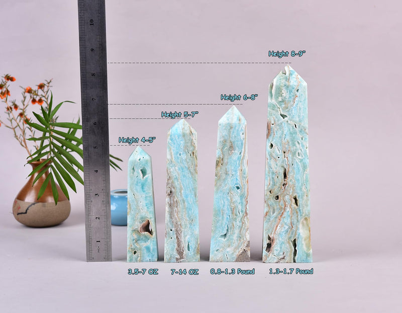 Healing Large Crystal Tower Hemimorphite Obelisk Blue Small 7-14 OZ for Home Décor Crystal Grid Meditation Therapy 7-14 Ounce
