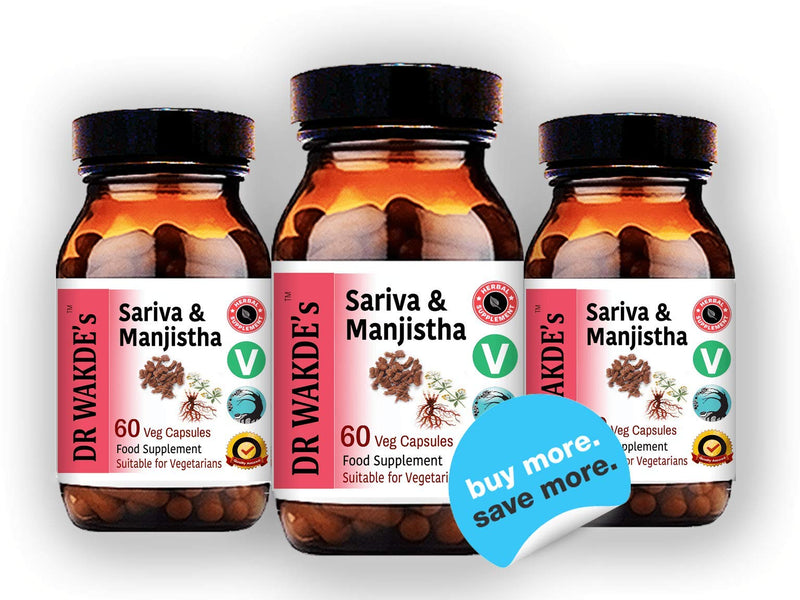 DR WAKDE'S Sariva & Manjistha Capsules (60 Veg Caps, Detoxifying Herbs, Supports Healthy Skin, Ayurvedic Supplement, Vegan, Herbal, All Natural, Made in UK)