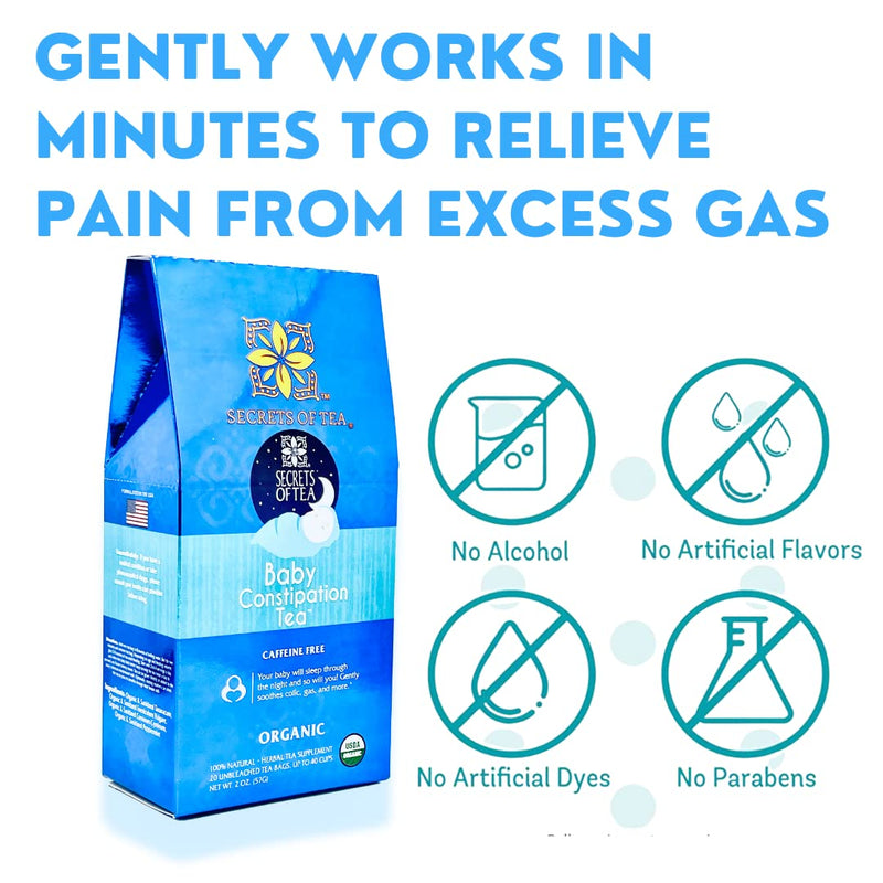 [Australia] - Secrets Of Tea Baby Constipation Relief Tea - Natural USDA Organic Caffeine Free - Tea for Baby Colic, Gas,and Acid Reflux - Up to 80 Servings -20 Count(1 Pack) 