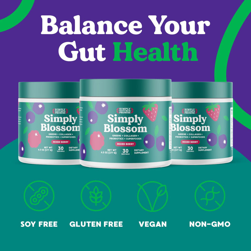[Australia] - Simply Nature's Promise Blossom Nutrition Daily Greens & Superfood Powder + Collagen + Probiotics for Women's Digestive Health & Bloating Relief. Help Your Health Bloom - 30 Day Supply 