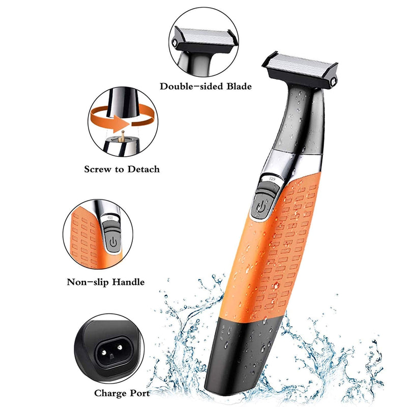 [Australia] - Electric Razor, Beard Trimmer Men, Waterproof Beard Grooming,Cordless USB Rechargeable Body Groomer and Hair Remover for Eyebrow, Beard Facial& Body Hair for Men and Women Orange 