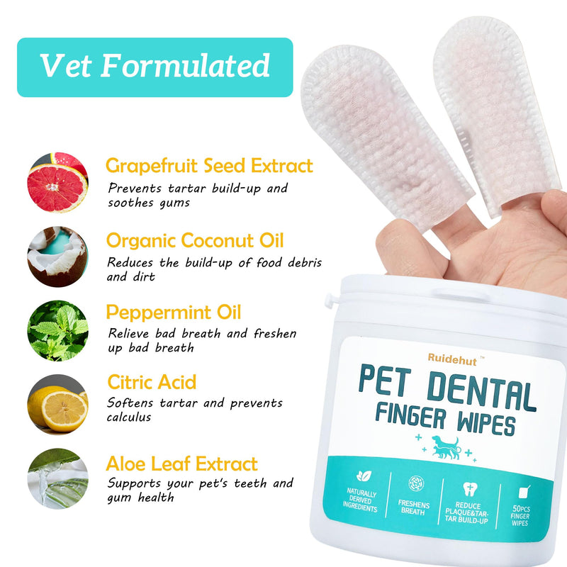 Dog Dental Kit - Teeth Cleaning Powder Contains Probiotics That Solve Bad Breath Through Internal Digestion, Finger Wipes Remove Plaque and Tartar from The Surface (50 Count & 80g) Dental Cleaning Kit