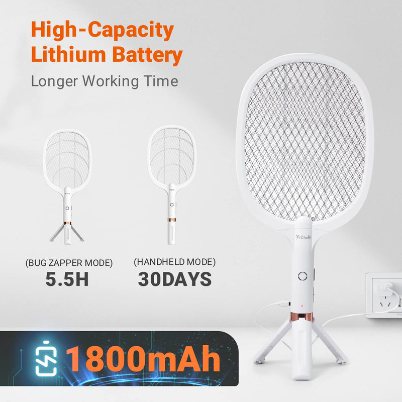 [Australia] - Electric Fly Swatter Racket, Rechargeable Fly Zapper - 4000 Volt, Exclusive 2-in-1 Bug Zapper Racket - USB Charging, 1800mAh Li-Battery, Indoor & Outdoor Use, White 