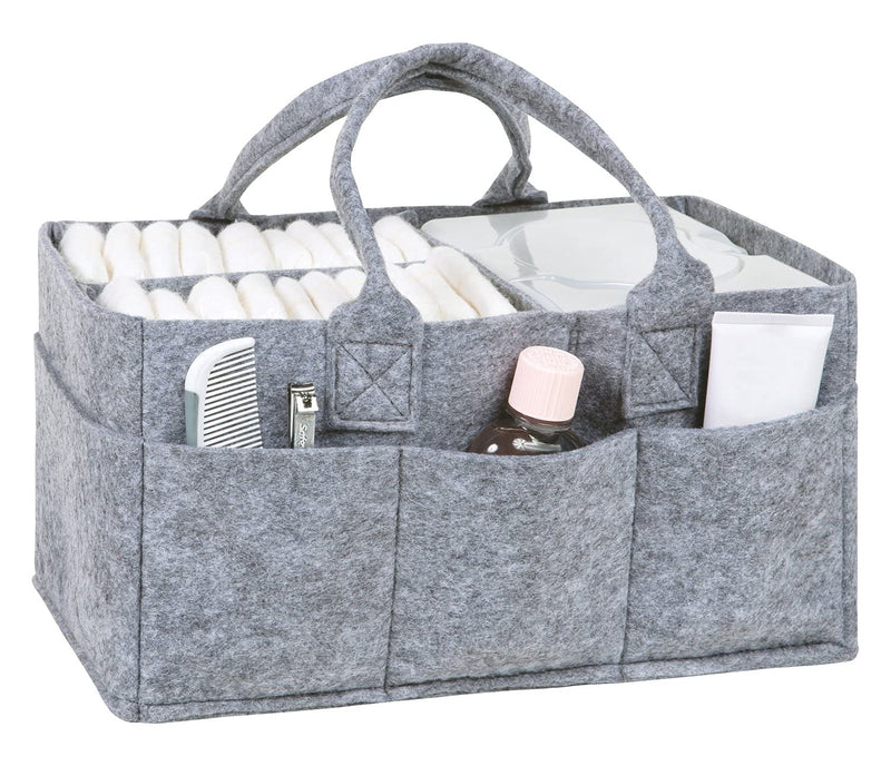 [Australia] - Sammy & Lou Collapsible Light Gray Felt Storage Caddy, Divided Design To Keep Diapers, Wipes And Changing Items Organized, Two Handles, 12 in x 6 in x 8 in 