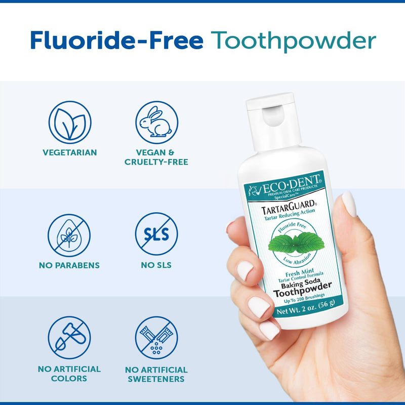 [Australia] - Eco-Dent TartarGuard Baking Soda Toothpowder - Enzyme Cleaning Action for Tartar Control, SLS-Free, Fluoride-Free Toothpaste Alternative, Fresh Mint Tooth Powder, 2 Oz (Pack of 2) 