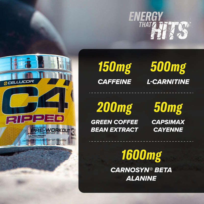 [Australia] - C4 Ripped - Pre-Workout Booster - Raspberry Lemonade | Drink powder for energy drink | 150 mg caffeine + beta-alanine + green coffee bean extract | 30 servings 