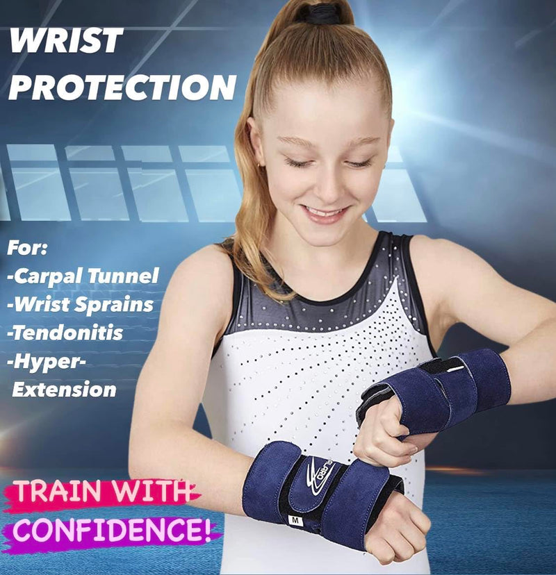 Suede Wrist Supports (Pair) with Bag | Gymnastics, Acrobatics, Cheer Adjustable Wrist Guards | Wrist Injury Prevention | Wrist Support Brace Hand Wraps Sand Medium