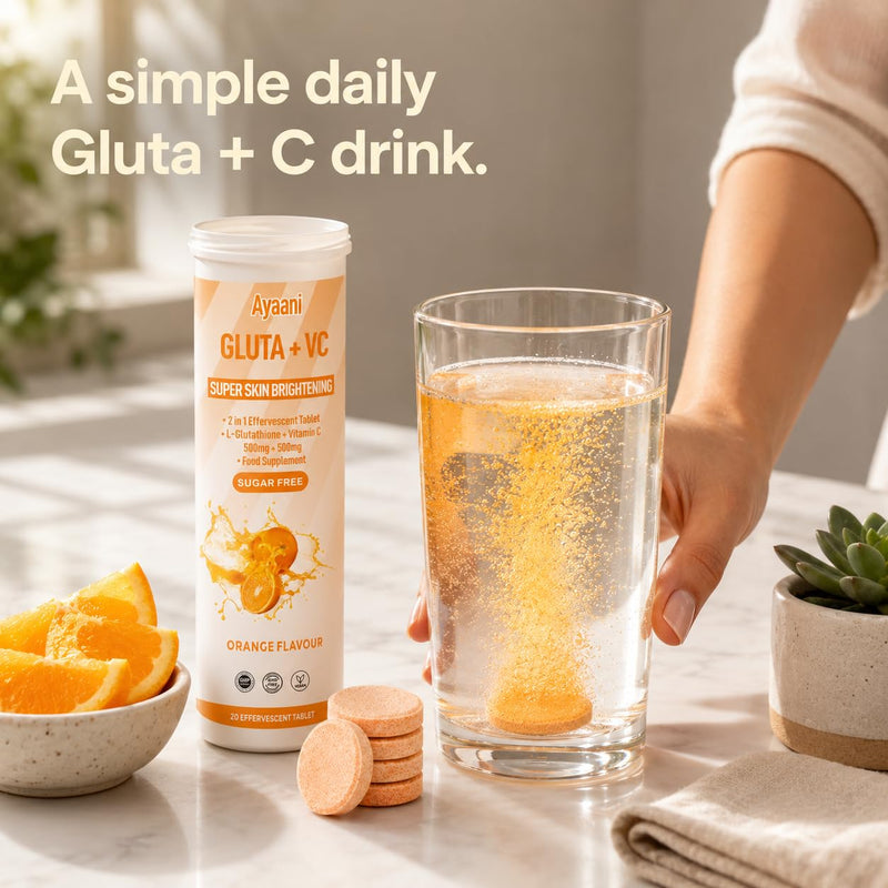Glow Orange — Glutathione 500mg + Vitamin C 500mg | Orange Beauty Drink for Skin Glow & Skin Brightening | Even Tone | Zero Sugar & No Fillers | Effervescent Tablets | 20 Count