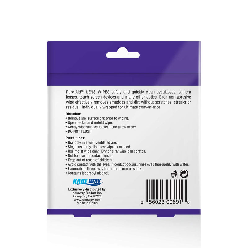 [Australia] - Lens Wipes, Cleans Eyeglasses Camera Lenses, Smart Phones and More - 100ct (Individually Wrapped Wipes) per pack 