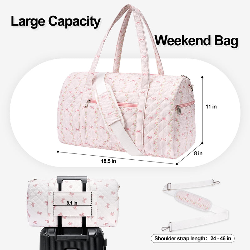 Gym Bag for Women, Cute Duffle Bag, Quilted Duffle Bag for Travel, Floral Duffle Bags, Weekend Bag with Zipper Pocket Dance Bag Organizer A-Striped Bow