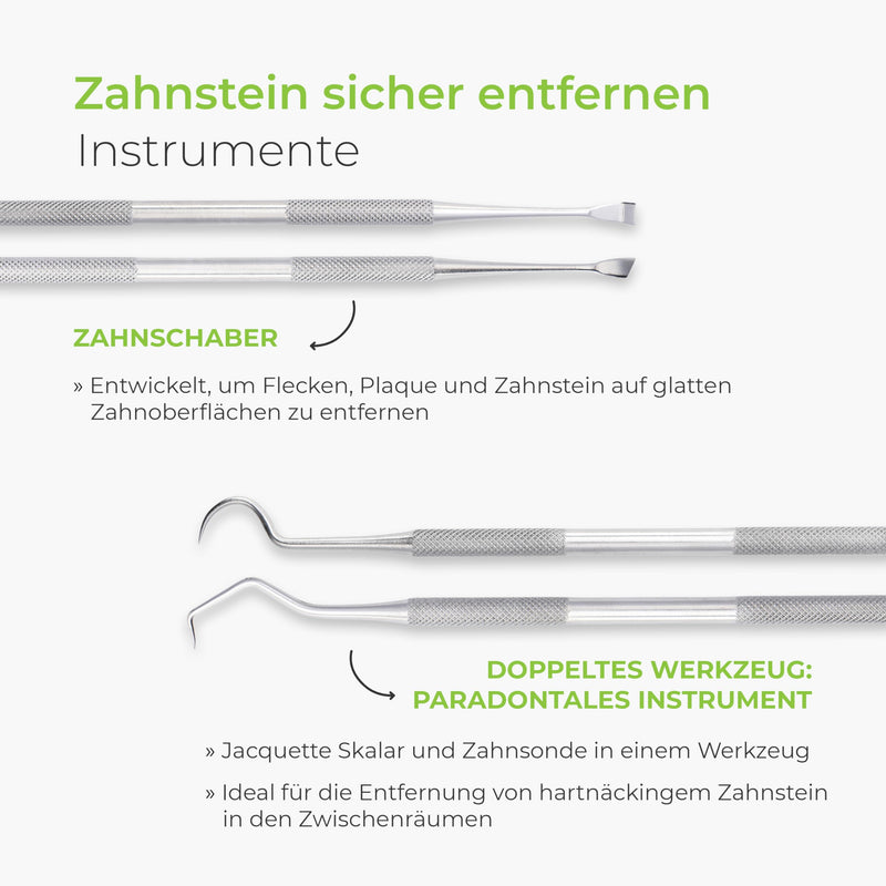 [Australia] - NEW: Greenable ® dental care set [set of 5] made of stainless steel - premium dental care - tartar remover, dental probe, tongue scraper, mouth mirror - interdental teeth cleaning tartar 