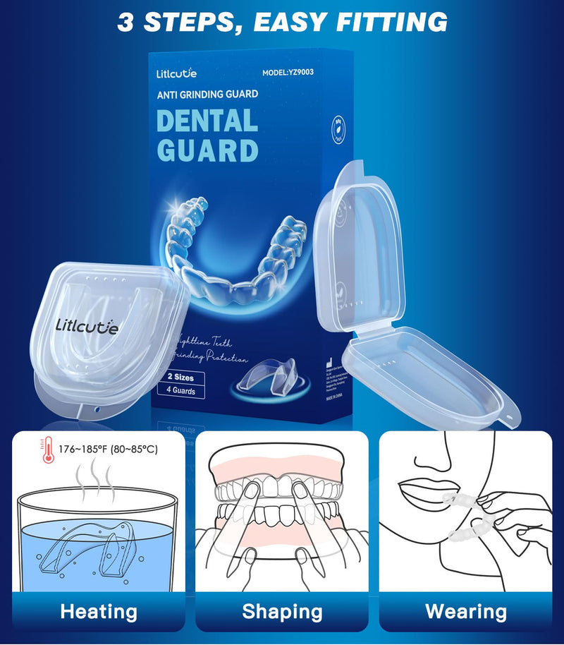 [Australia] - Mouth Guard for Grinding Teeth at Night,Teeth Grinding Mouth Guard for Sleep,Reusable Guards for Sleeping,4 Pack/2 Size,Transparent Transparent 4 Pack/2 Size 