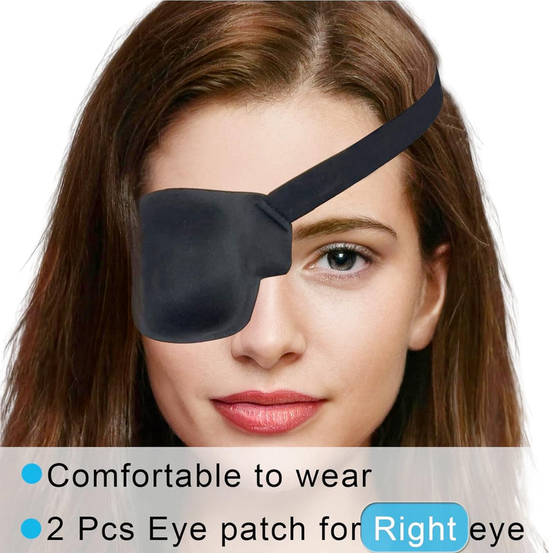 Eye Patches for Adults and Kids, 2 Pcs 3D Eye Patch Black Adjustable Medical Eyepatch for Lazy Eye Amblyopia Strabismus and After Surgery (Right Eye) Right Eye - Black 1 Count (Pack of 2)