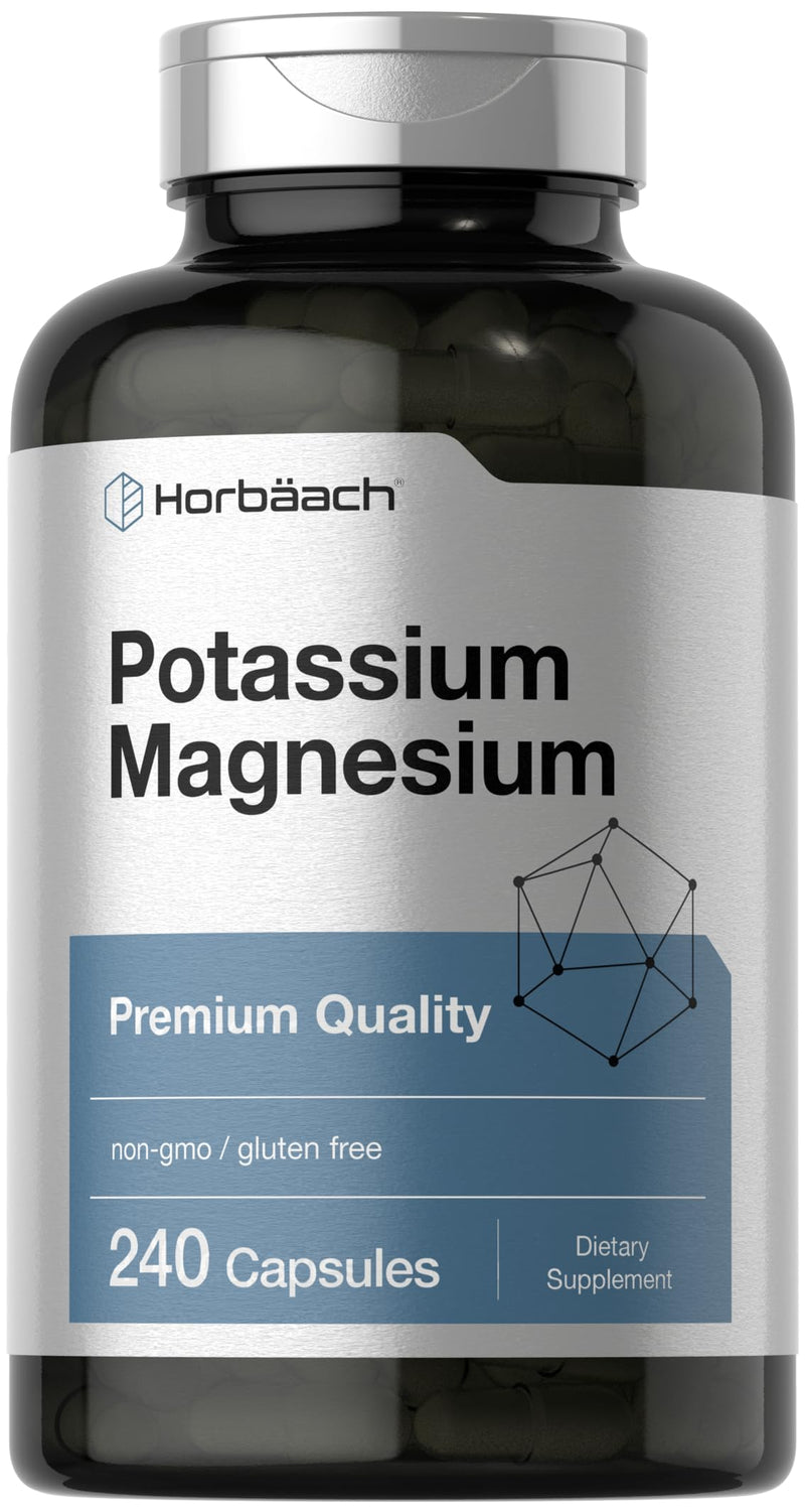 Horbäach Potassium Magnesium Supplement | 240 Capsules | Non-GMO & Gluten Free