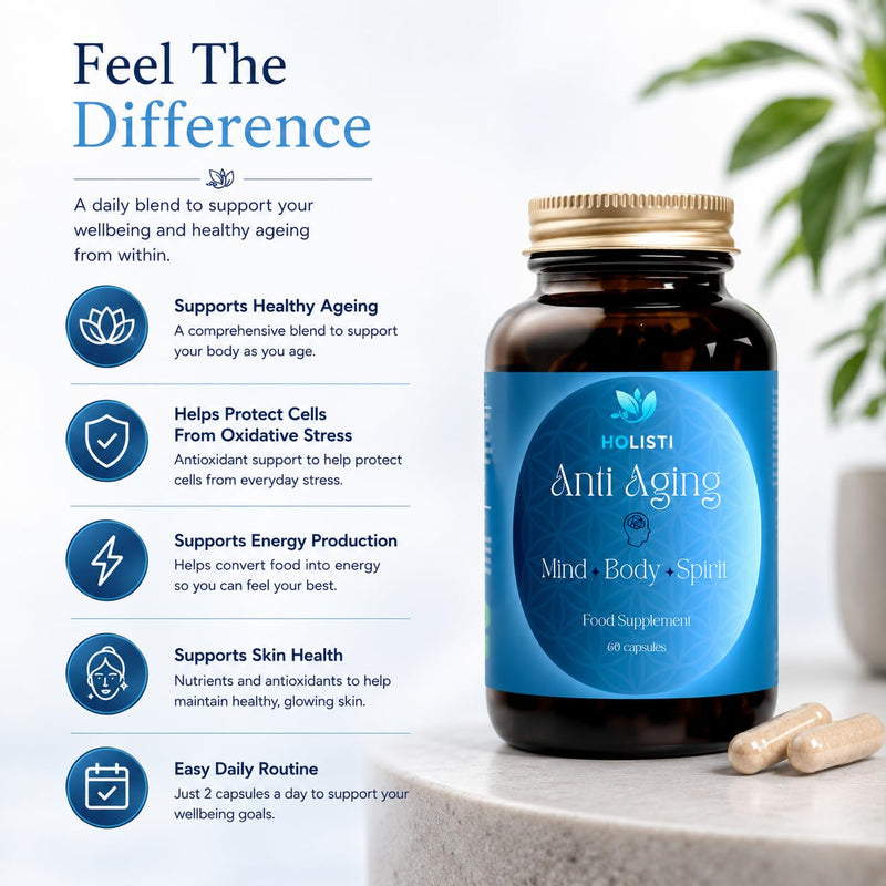 Anti Ageing Supplement | CoQ10, Glutathione & Vitamin C | Made in UK | Vegan Capsules | 30 Day Supply | 15-in-1 Complex | Antioxidant Formula