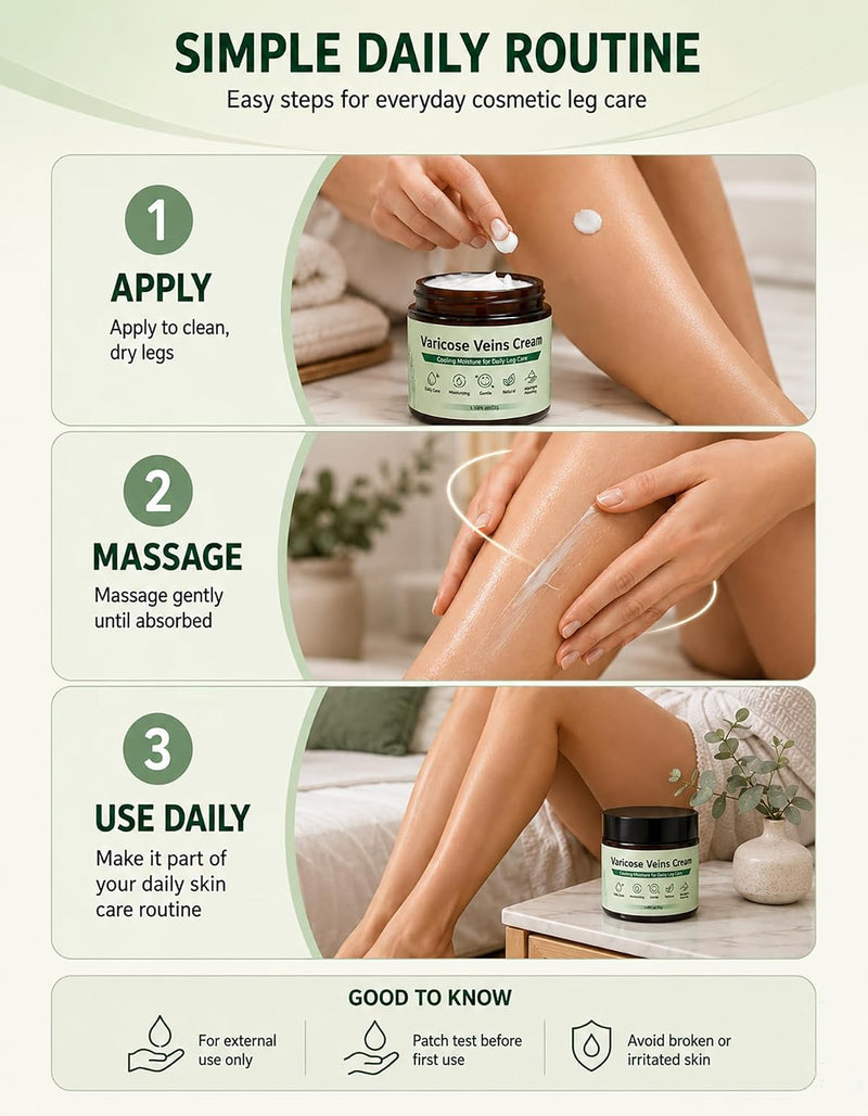 Varicose Veins Cream, Varicose Veins Treatment for Legs, Improves the Appearance of Leg, Repair Spider Veins, Strengthen Capillary Health, Promote Blood Circulation, Relieve Leg Muscle Fatigue, 50g
