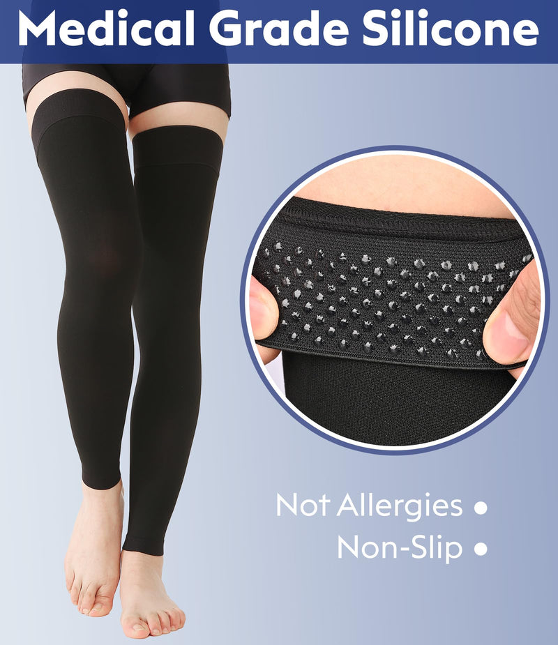 [Australia] - KEKING® Thigh High Compression Stockings Footless, Unisex, 15-20mmHg Leg Support Compression Sleeves with Anti-Slip Silicone Band, Treatment Swelling, Varicose Veins, Edema, DVT, Black X-Large 15-20mmhg Black Sleeve 